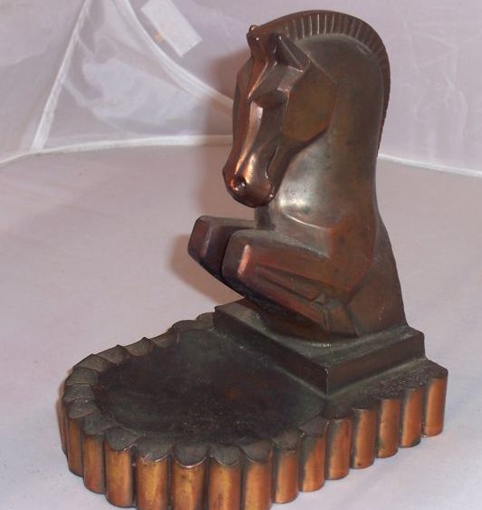 Art Deco Copper Painted Metal Rearing Horse Pin Dish