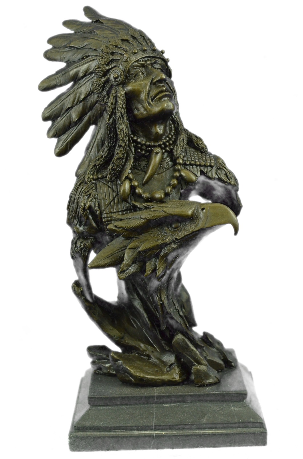 Bronze Sculpture Statue Sale HOT Cast Indian Chief Bust With Eagle BZ