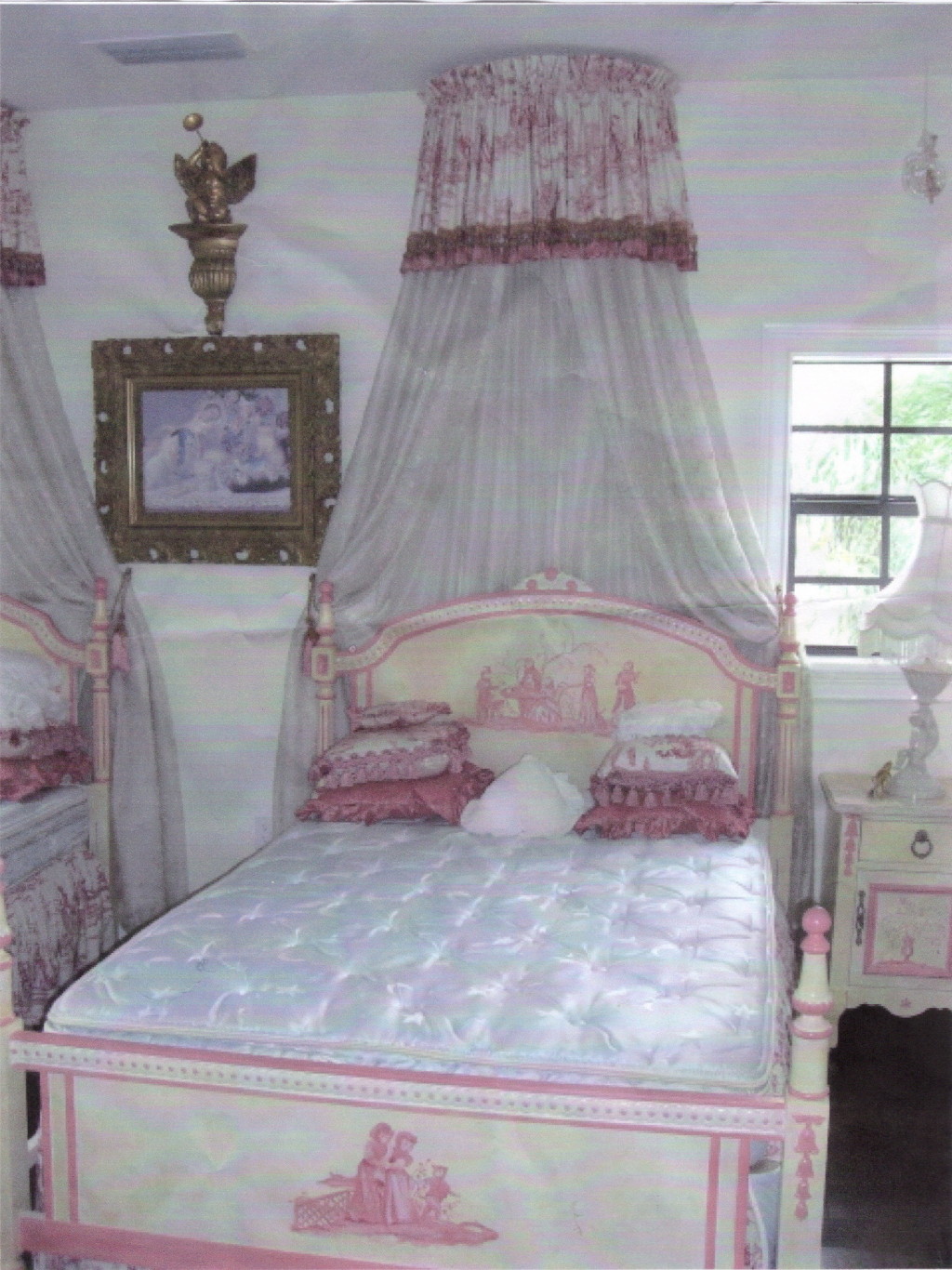 Cottage Chic Pink Rose Toile Custom Bed Crown Canopy & Drape eBay
