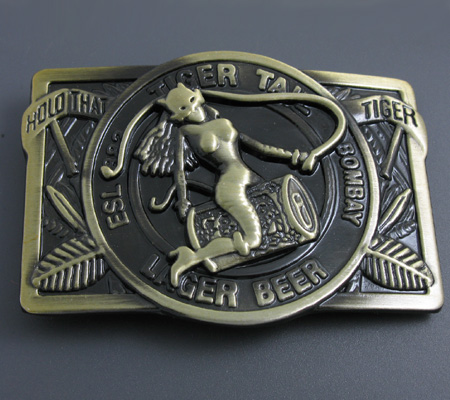 SEXY LADY/TIGER BEER LEAF ANTIQUE BELT BUCKLE RARE