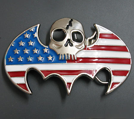 METAL SUPERHERO BATMAN SKULL USA FLAG BELT BUCKLE COOL!