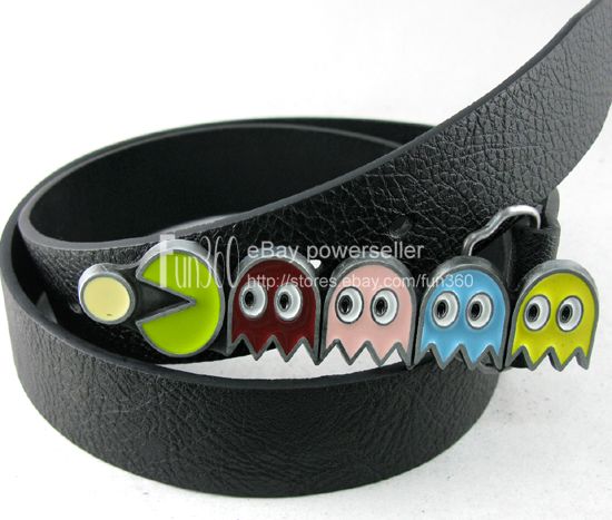 Cute-Pac-Man-Ghost-Blinky-Vedio-Game-Cartoon-Children-039-s-Buckle-Real-Leather-Belt