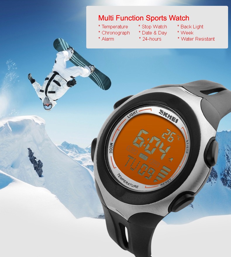 Thermometer Stopwatch Light Waterproof Date Alarm Digital LED Sport