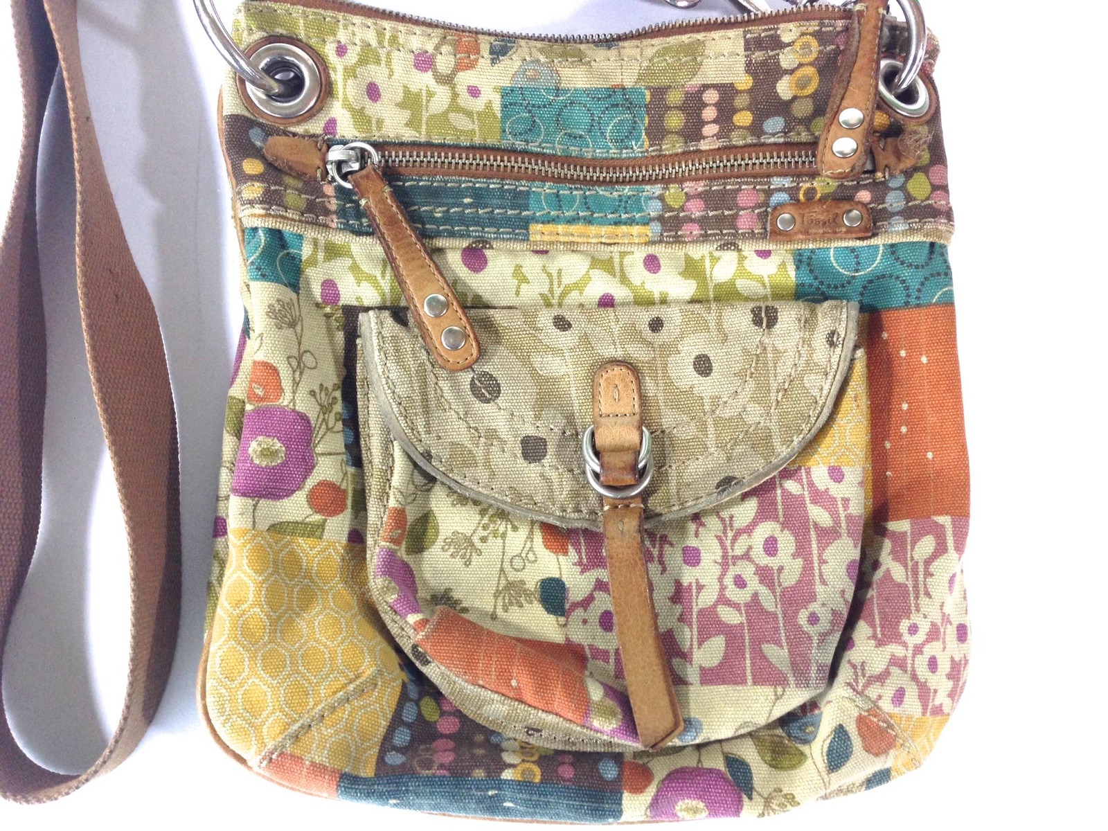 Fossil Canvas Purse Cross Body Worn In Weekender Leather Hand Bag