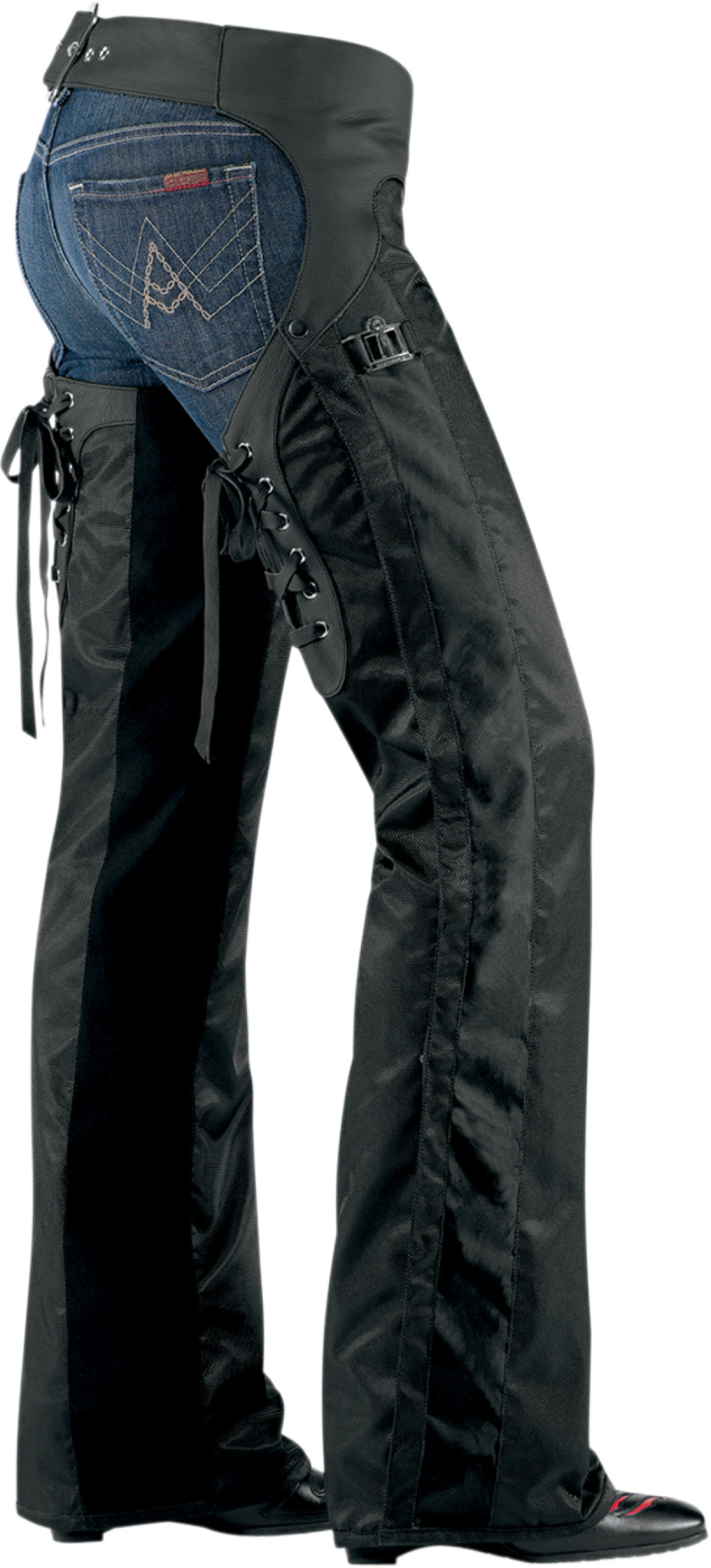 ICON WOMENS HELLA TEXTILE CHAPS MOTORCYCLE RIDING PANTS BLACK eBay