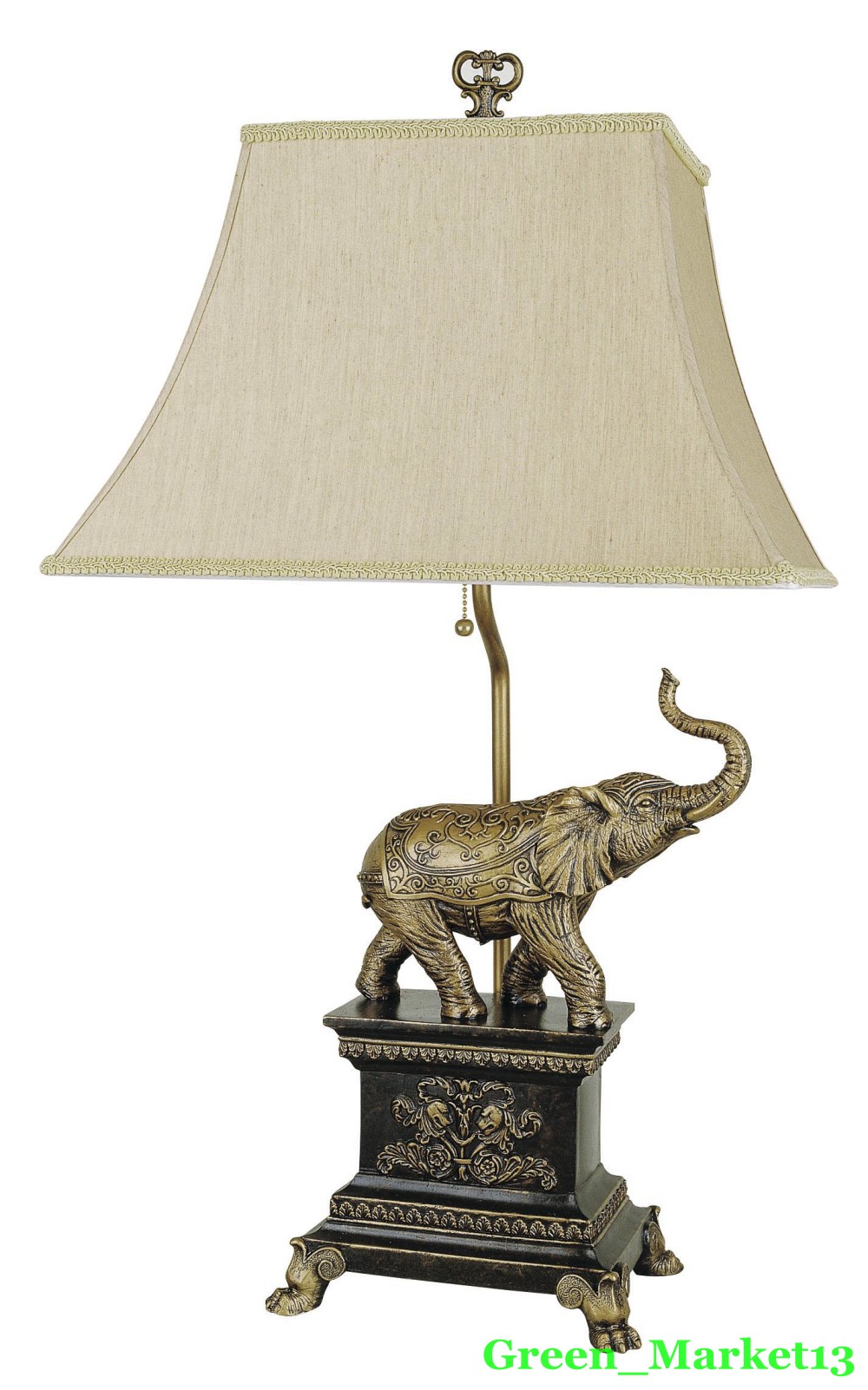 OSHL_29''H Poly Resin Antique Gold Elephant Table Lamp with White Linen Shade eBay