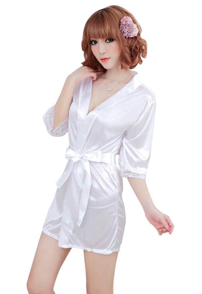 Sexy Satin Kimono Robe Sleepwear Pajama Honeymoon Lingerie Valentine's