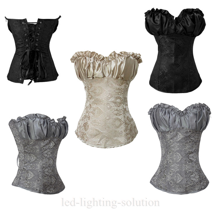 3 Colors Sexy Boned Lace Up Back Corset Top Bustier Beige/Grey/Black