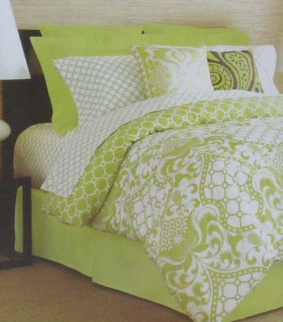 Jonathan Adler BROCADE GRN 4pc F/Q DUVET BedSkirt Shams