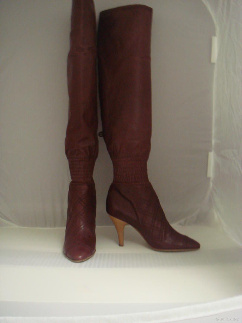 NIB AUTH CHANEL RARE BORDEAUX RED HIGH BOOTS 39 $1595