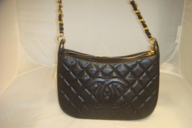 NWT AUTH CHANEL BLACK LOGO CAVIAR BUCKET BAGS PURSES