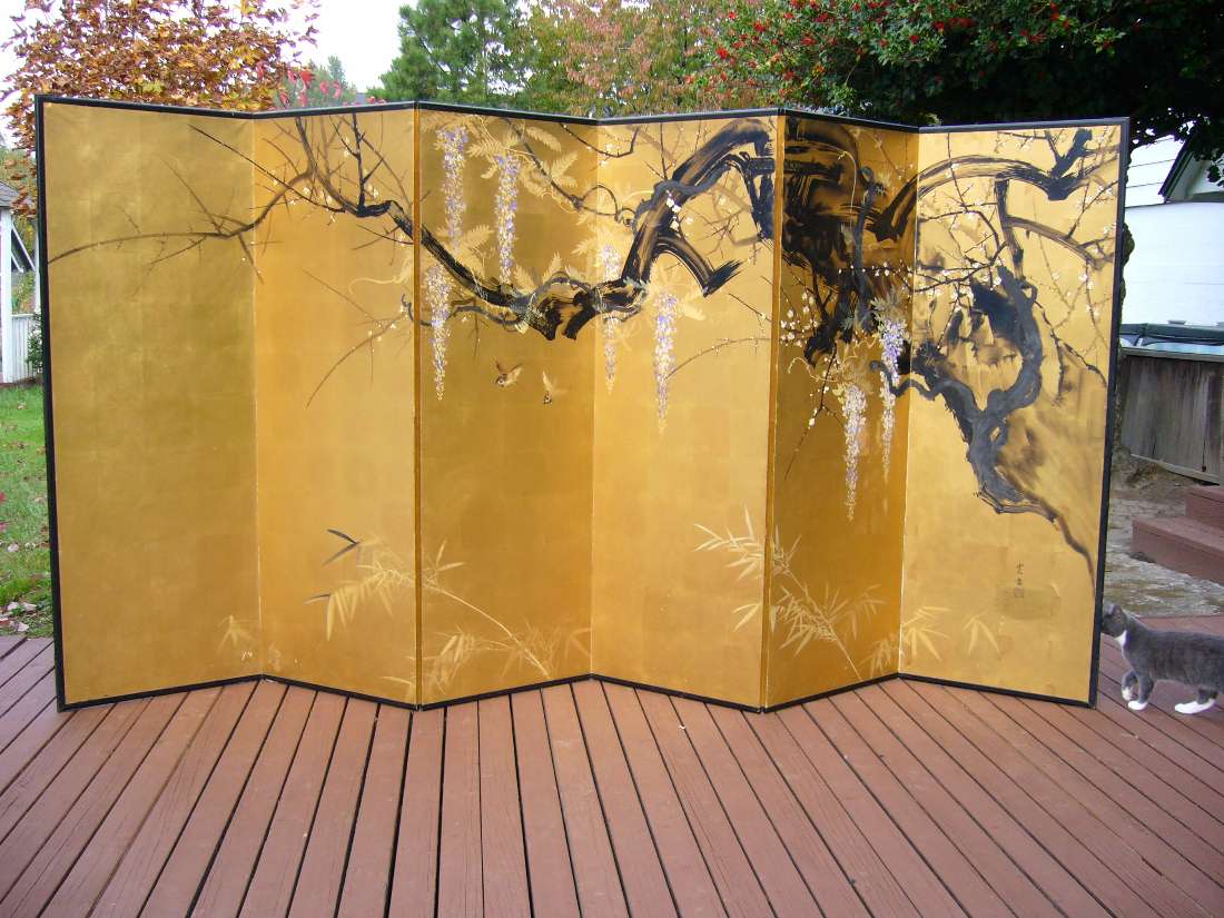 ARAKI KAMPO Meiji Era Japanese Six Panel Byobu Screen eBay