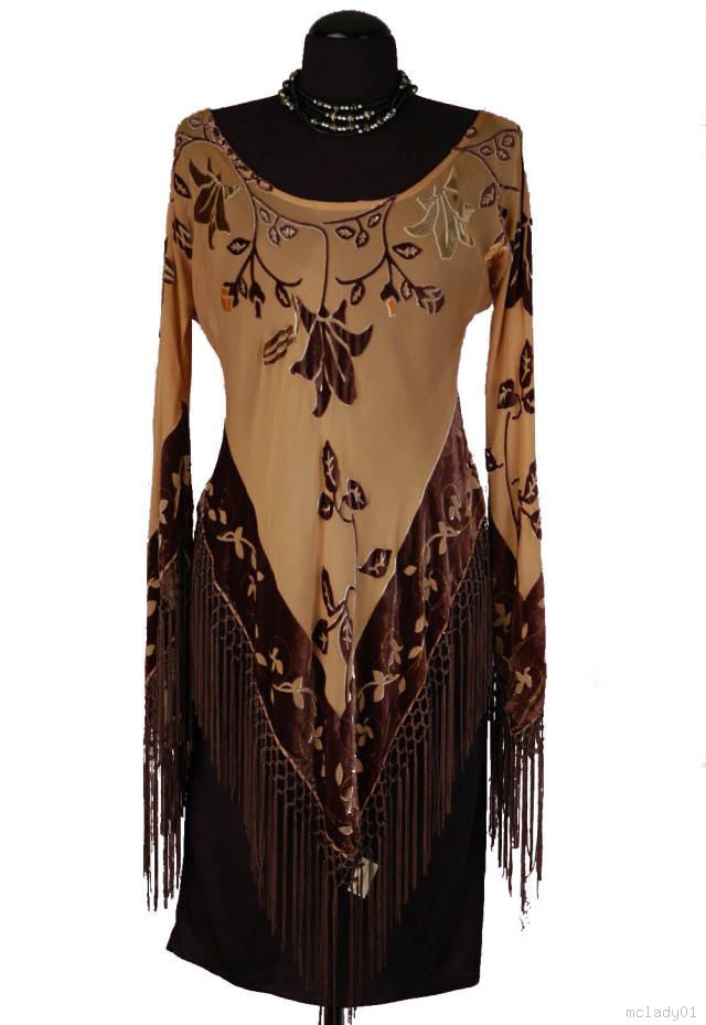 LADYS SILK VELVET SHAWL ROSE FLORAL BLOUSE TOP TAN