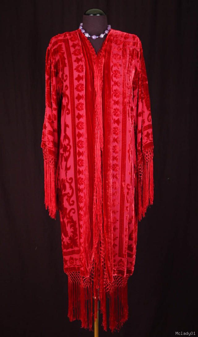VICTORIAN SILK VELVET SHAWL DUSTER KIMONO JACKET BUR.