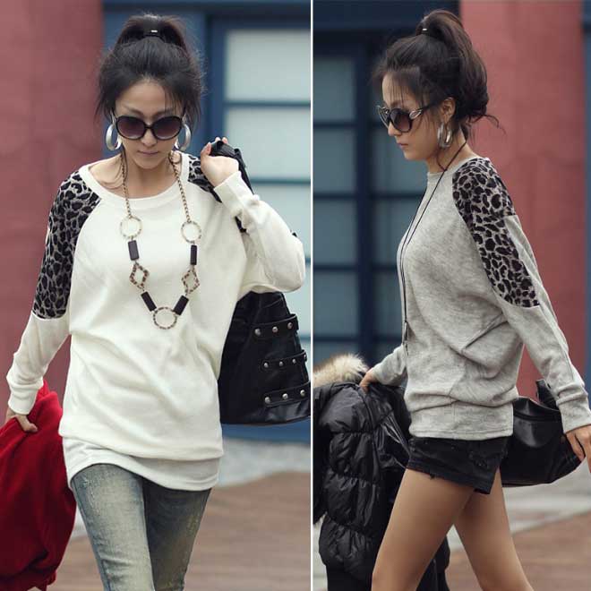 Korean-Womens-Long-Sleeve-Round-Neck-Loose-Top-Leopard-Casual-T-Shirts-Blouses