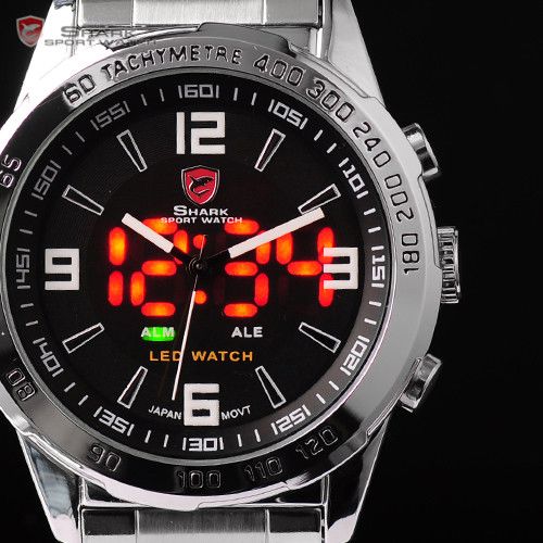 SHARK Digital LED Quartz Date Day Sport Alarm Men Watch - Picture 2 of 7