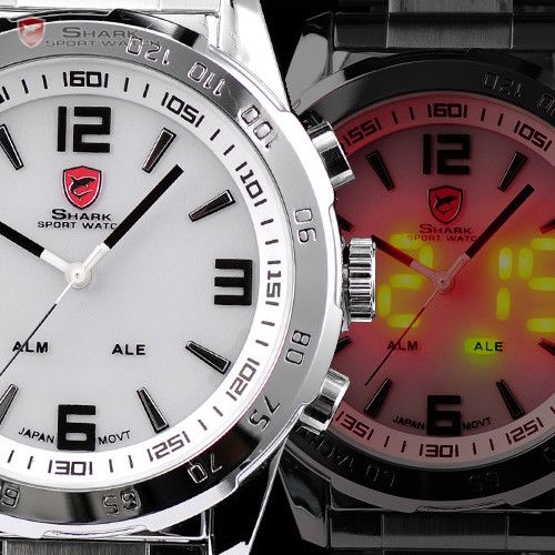 SHARK Digital LED Quartz Date Day Sport Alarm Men Watch - Picture 3 of 7
