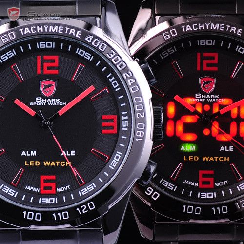 SHARK Digital LED Quartz Date Day Sport Alarm Men Watch - Picture 4 of 7