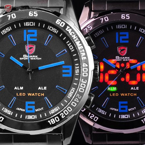 SHARK Digital LED Quartz Date Day Sport Alarm Men Watch - Picture 5 of 7