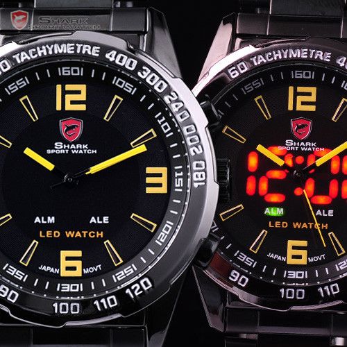 SHARK Digital LED Quartz Date Day Sport Alarm Men Watch - Picture 6 of 7
