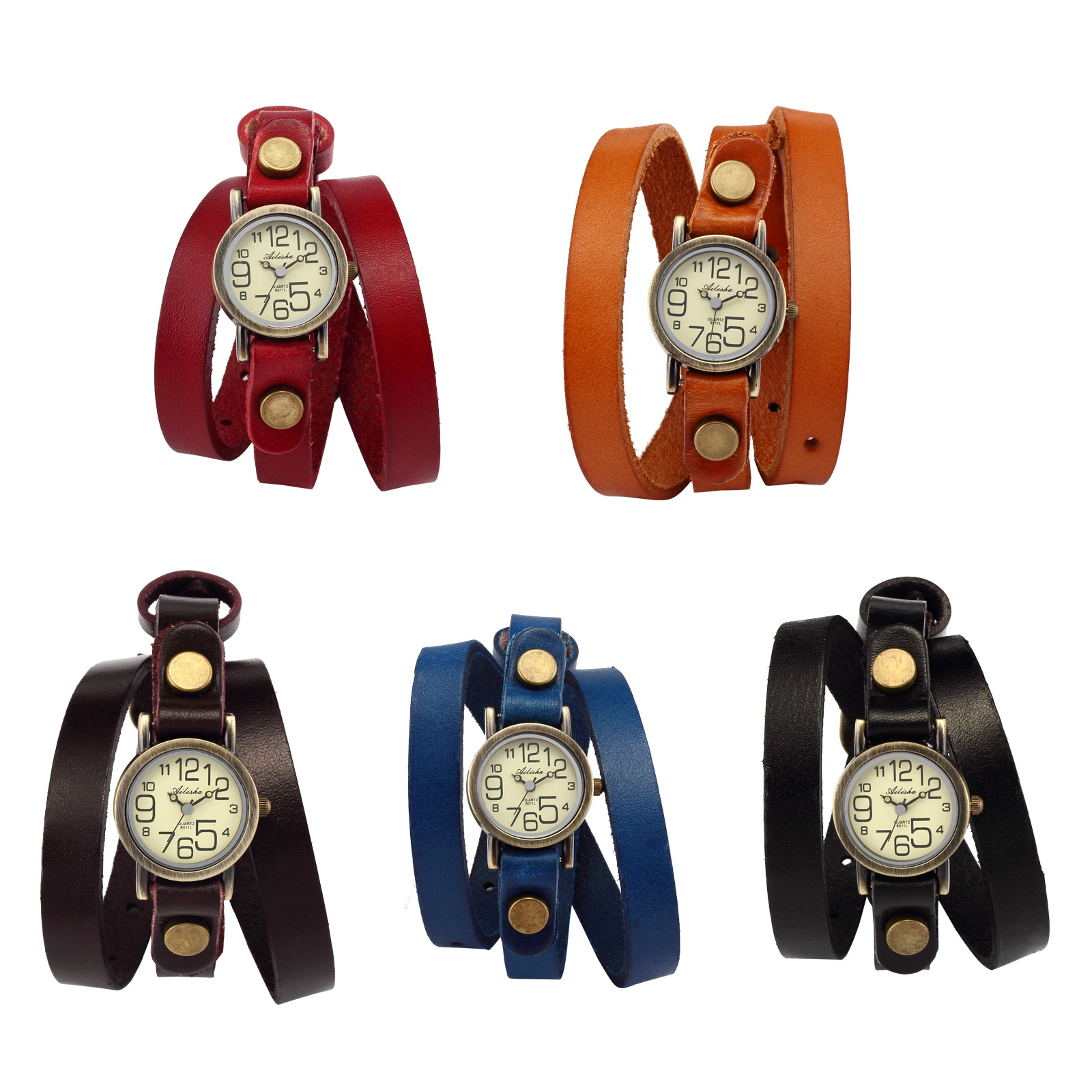 Women Lady Wrap Around Triple Strap Bracelet Leather Wrist Quartz Watch