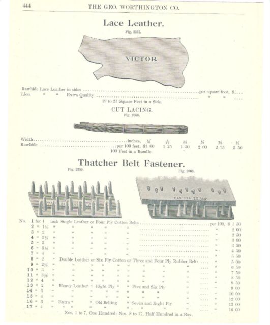 1902 lace leather thatcher belt fastener catalog ad