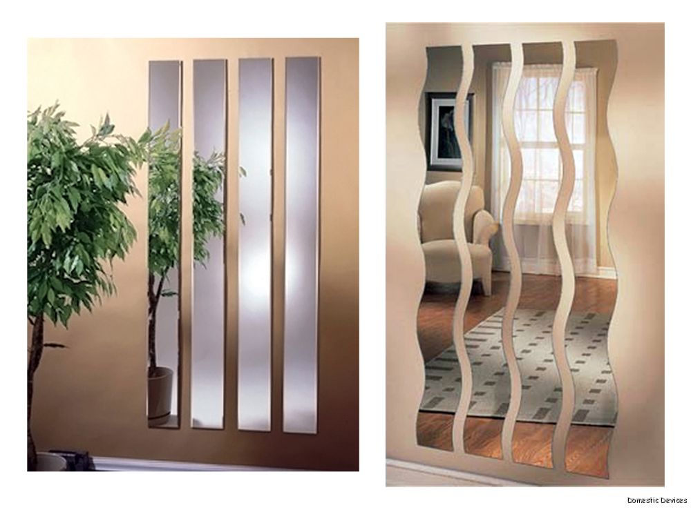 Contemporary Wall Mirror Strips Set of Four in 2 Styles & 2 Different