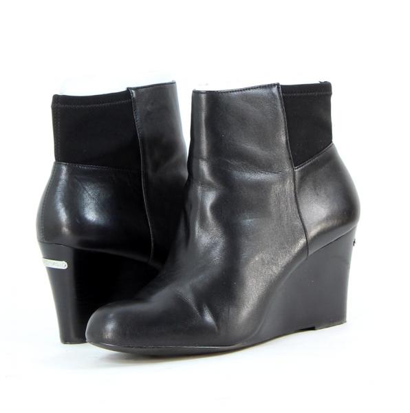 Michael-Kors-Womens-Shoes-Black-Bromley-Wedges-Booties-Heels-Leather