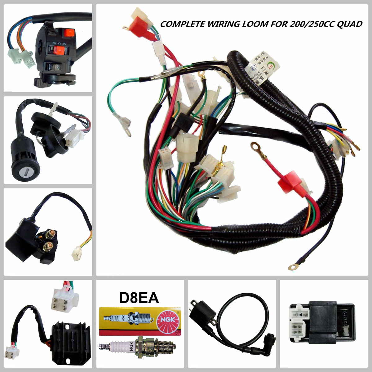 Full Electrics wiring harness loom coil CDI 200/250/300cc ... loncin atv wire diagram for a motor 