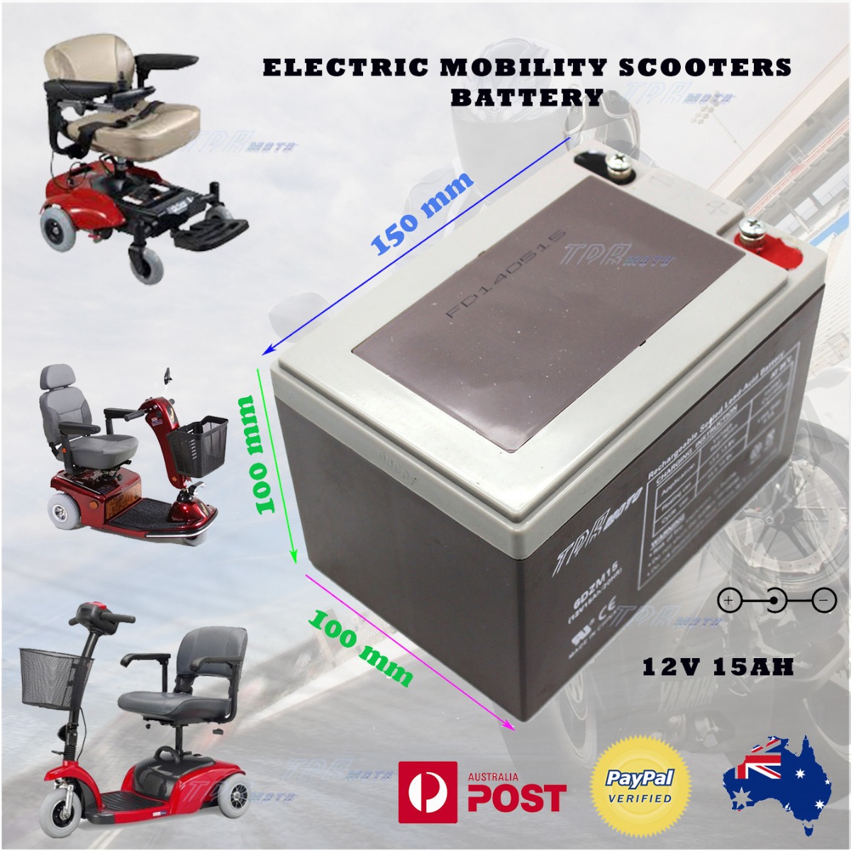AGM 12V 15AH DEEP CYCLE Battery Electric Mobility Scooter Wheelchair