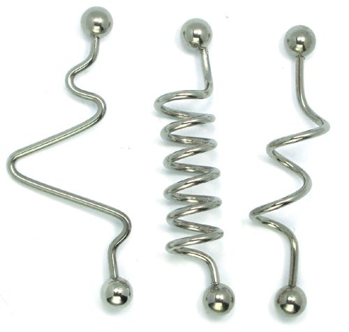 3 x 14g Industrial Spiral Barbell Cartilage 1 3/4" Bars