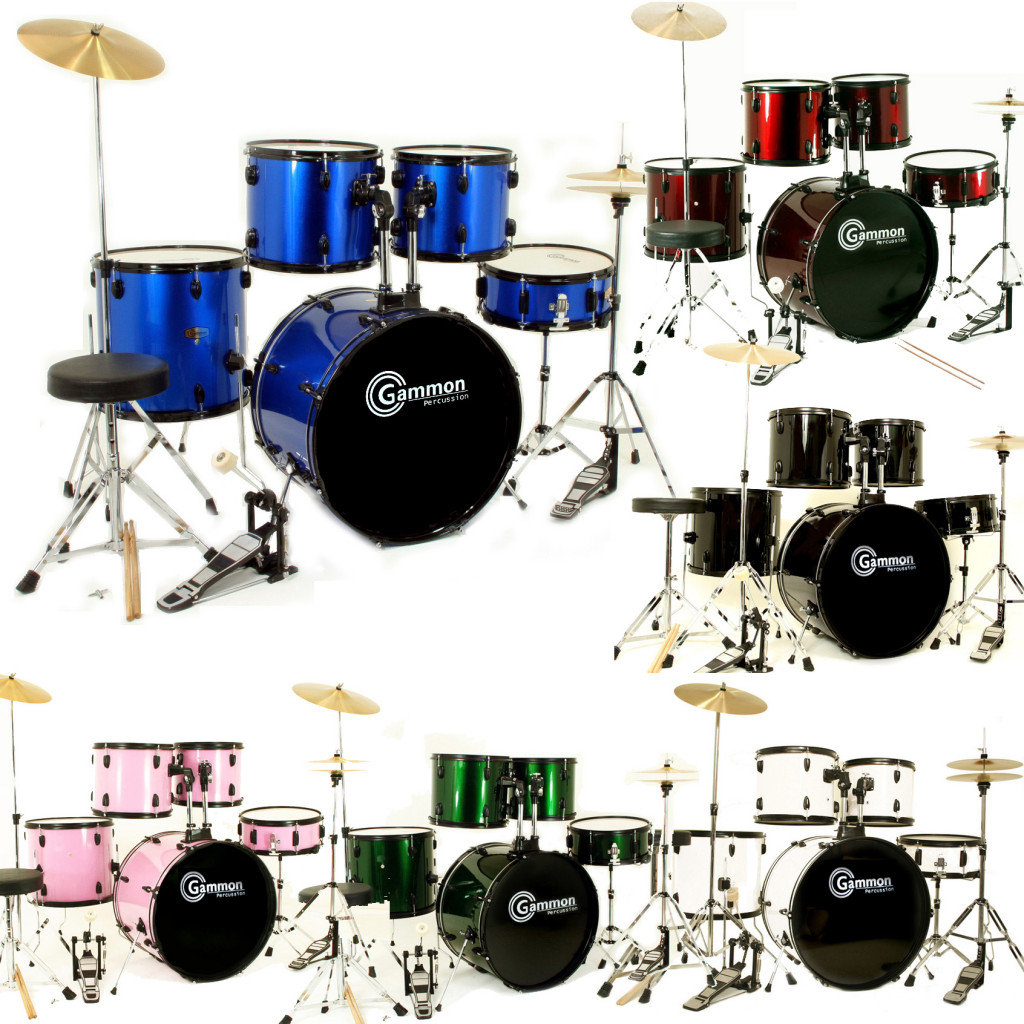 New Full Size 5 Piece Drum Set w Cymbals Stands Stool eBay