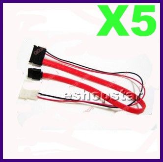 5x Serial ATA SATA 15+7 Male to Female Data Power Cable