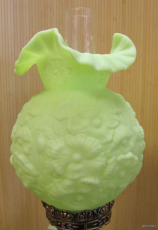 Vintage FENTON Green Satin Glass Poppy Lamp Extra Nice! eBay