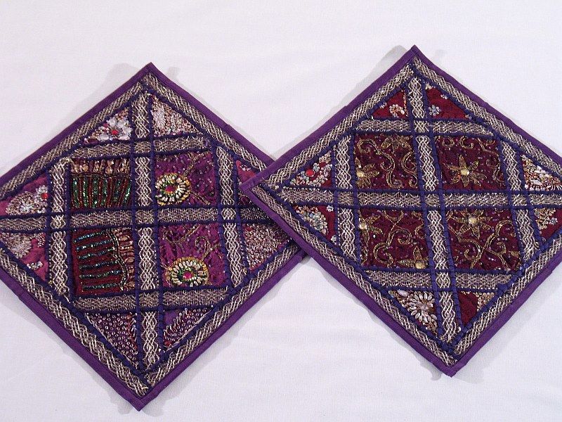 Throw+Pillows+From+India Details about 2 India Purple Patchwork Beaded Tapestry Throw Pillows