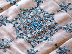 Close up, Bead work and Embroidery on organza table cover