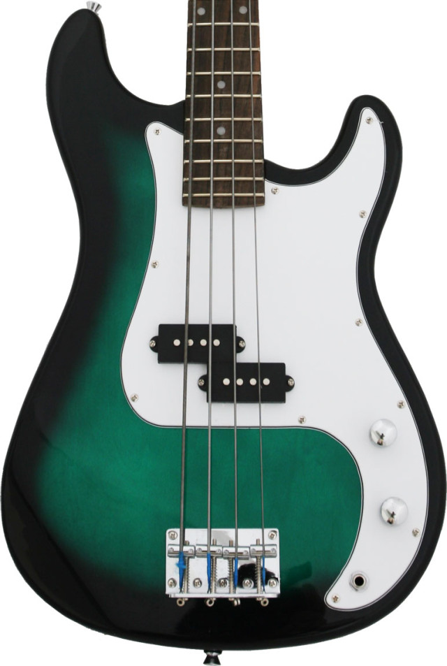 New Crescent Greenburst Electric Bass Guitar Strap Amp Cord Gigbag