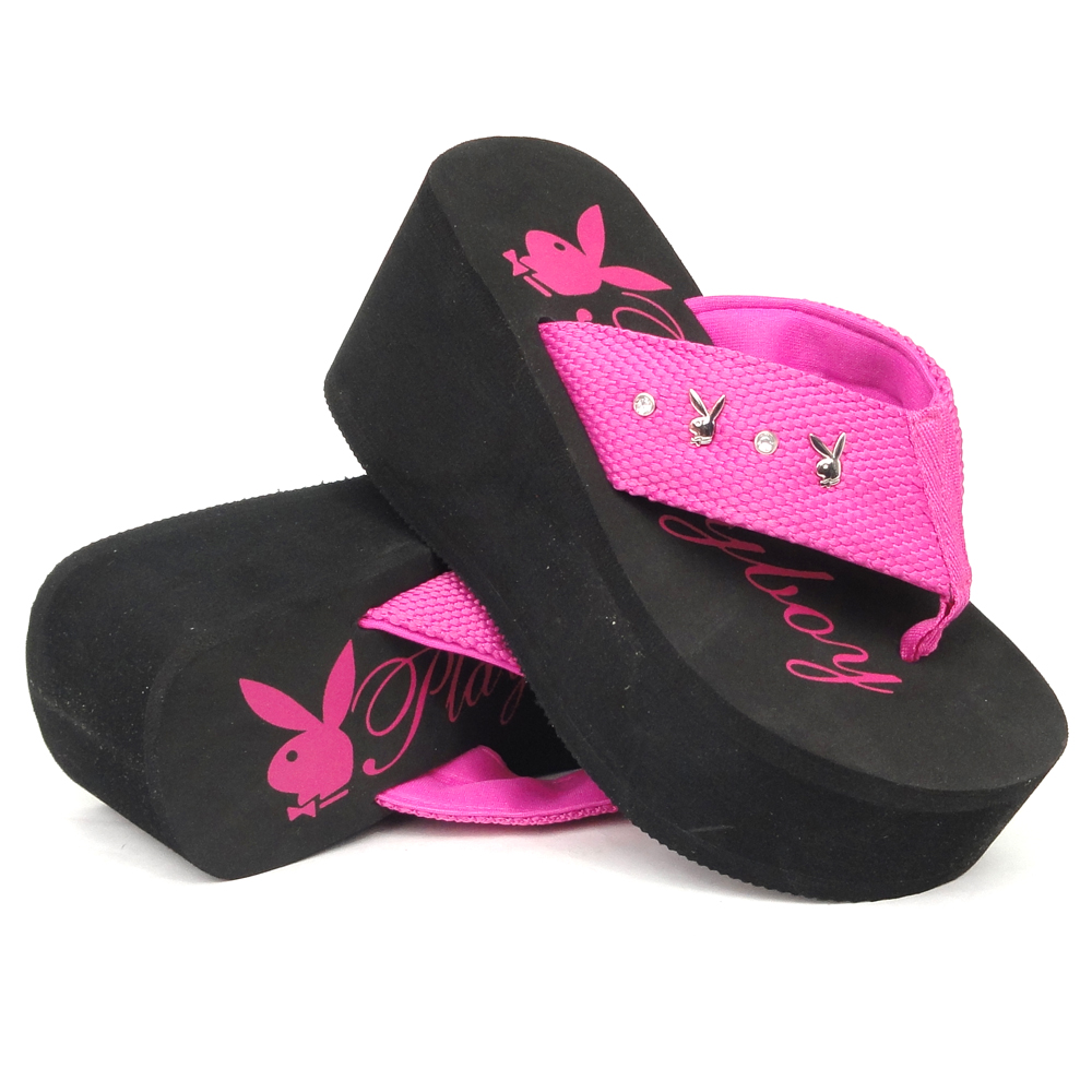 Playboy Bunny Women's Thong Sandals Pink Sz 510 / Platform Wedge EVA
