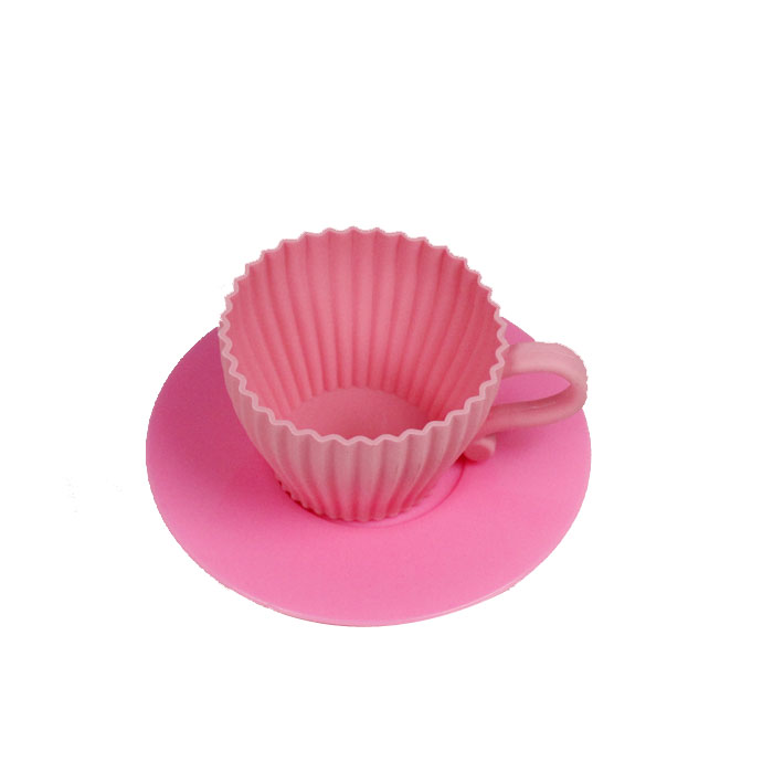 4x Silicone Cupcake Cups Muffin Mould Chocolate Tea Cup Saucers Baking