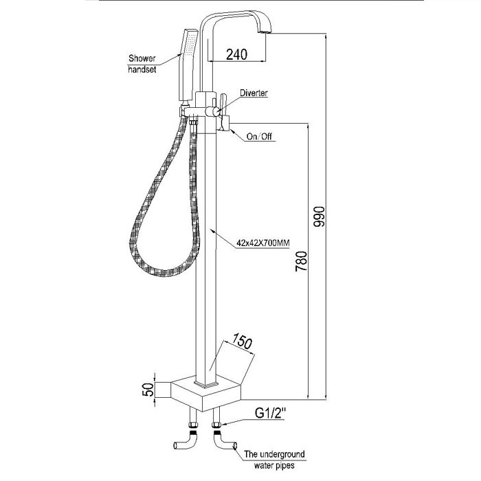 Free Standing Mounted Freestanding Floor Bath Mixer Tap Spout Shower Faucet