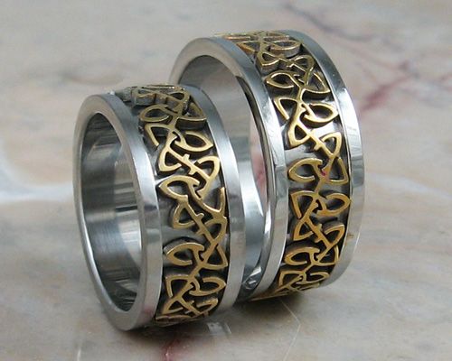 His Her Stainless Steel  Gold Celtic Ring Matching Set