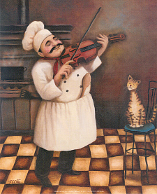 4 Jolly Chef Prints Kitchen Decor Food/Wine Art Prints