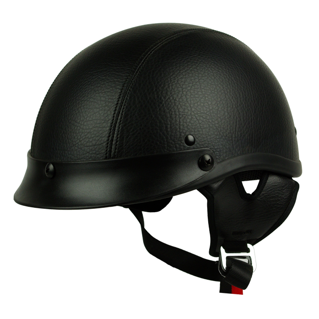 Black Leather Motorcycle Half Helmet DOT APPROVED Bike Harley Chopper