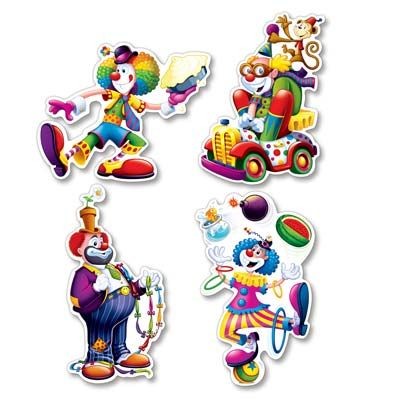 4 Clown Cutout Decorations Carnival Party