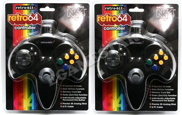 2 x NEW BLACK N64 NINTENDO 64 TURBO SLOW CONTROLLERS!!