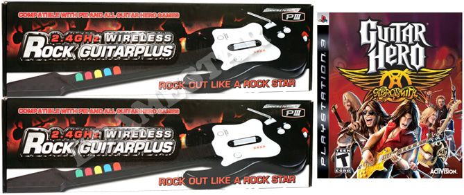 GUITAR HERO AEROSMITH +2 ROCK GUITAR WIRELESS FOR PS 3!