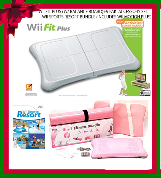 Wii Fit Plus+board+pink Bag+case+mat+bat+sports Resort