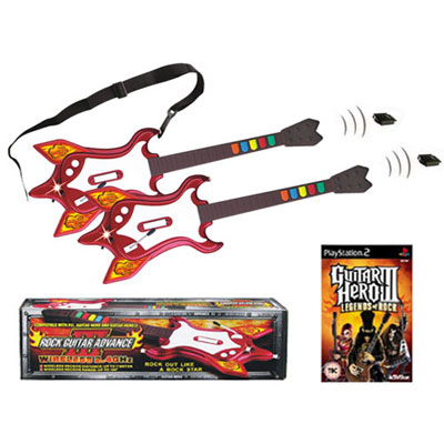 PS2 GUITAR HERO 3 GAME+2 ROCK III WIRELESS CONTROLLERS