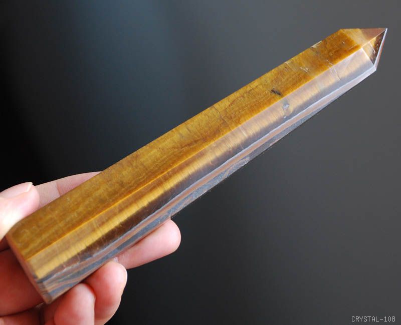 145mm natural gold tiger eye crystal point chatoyant