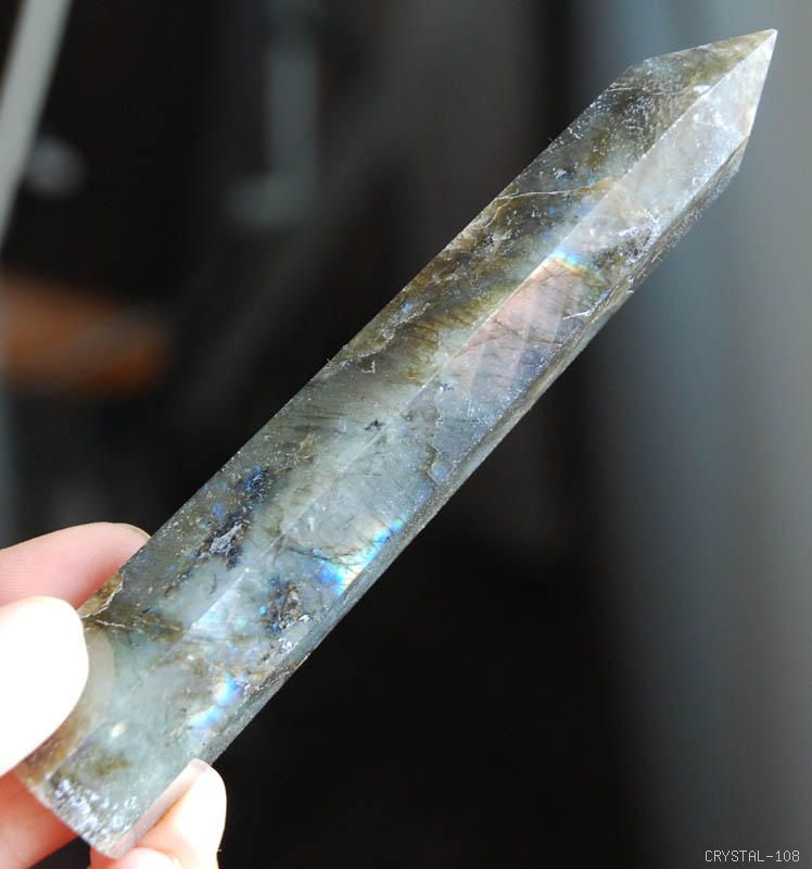 natural labradorite point gold blue purple flash